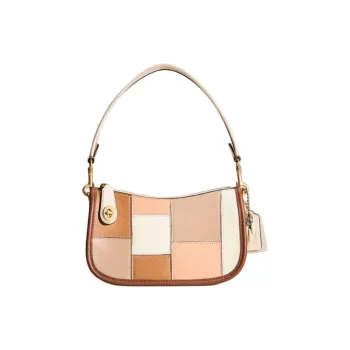 COACH Swinger Leather Portable Crossbody Bag Shoulder Bag Medium Size Women's Brass With White Jade Inlay