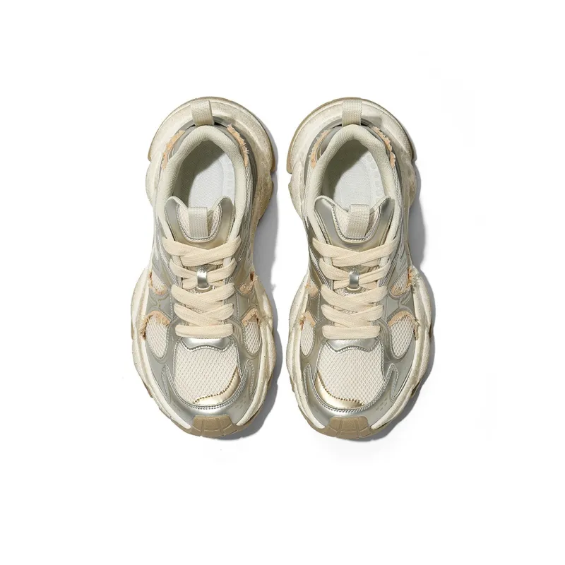 VIDORY ANGEL Anti Slip And Wear Resistant Height Increasing Low Top Chunky Sneakers Men's Champagne Gray-3