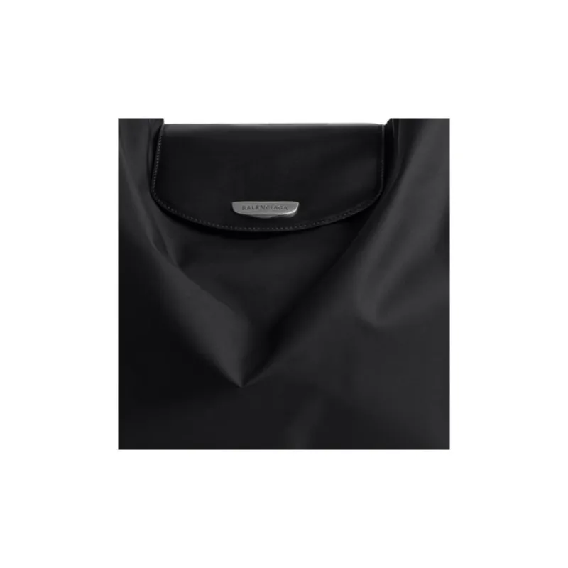 Balenciaga Nylon Bonded Smooth Cow Leather Handbag Shoulder Bag Large Size Women's Black-5