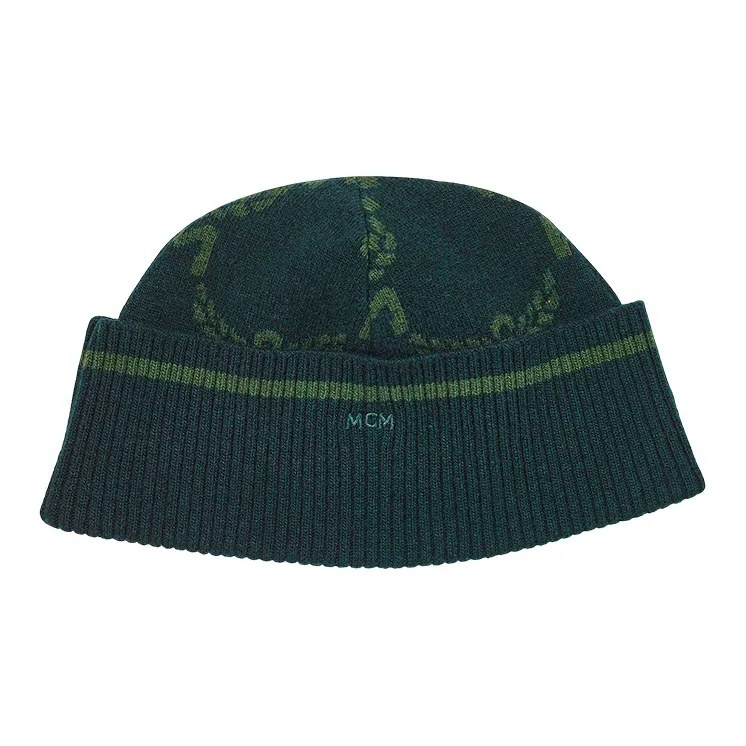 MCM Wool Knitted Fabric Beanies Unisex Sky Blue Green-5