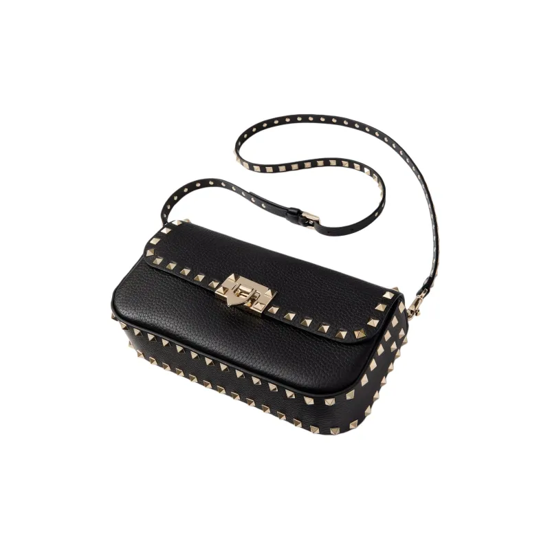 Valentino ROCKSTUD Grained Calfskin Shoulder Bag Crossbody Bag Women's Black-4