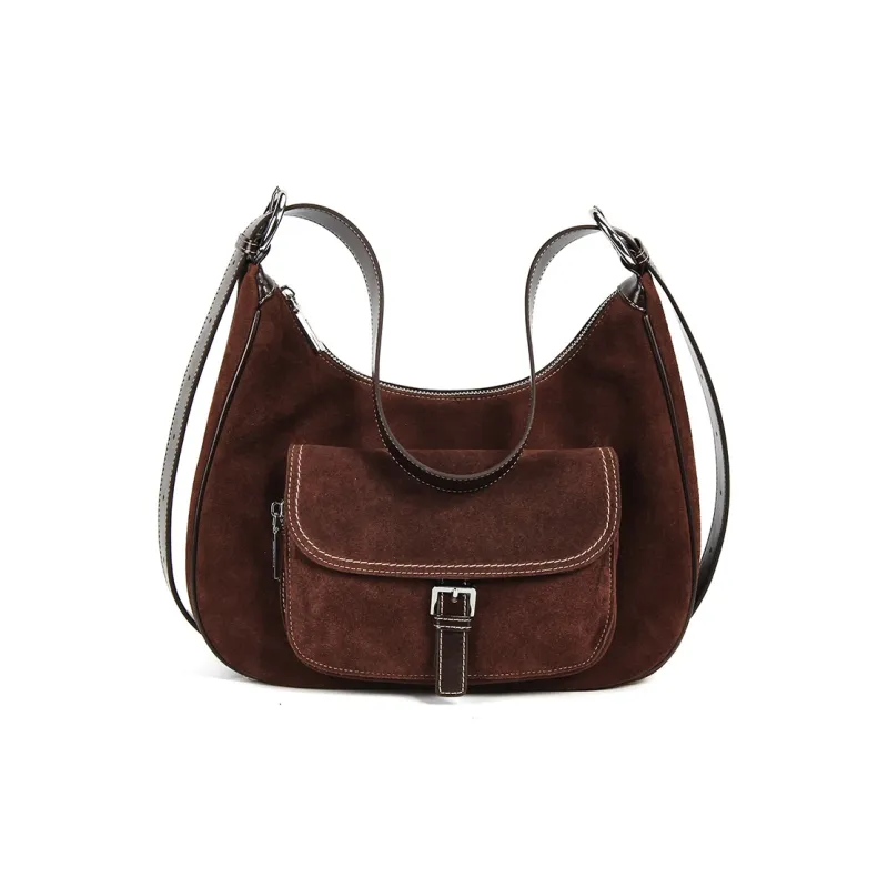 YOCAMU Cow Leather Shoulder Bag Women's Brown-6
