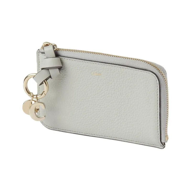 Chloe Alphabet Grained Leather Coin Purses Wallets Women's Dusty Blue-1