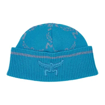 MCM Wool Knitted Fabric Beanies Unisex Sky Blue Green
