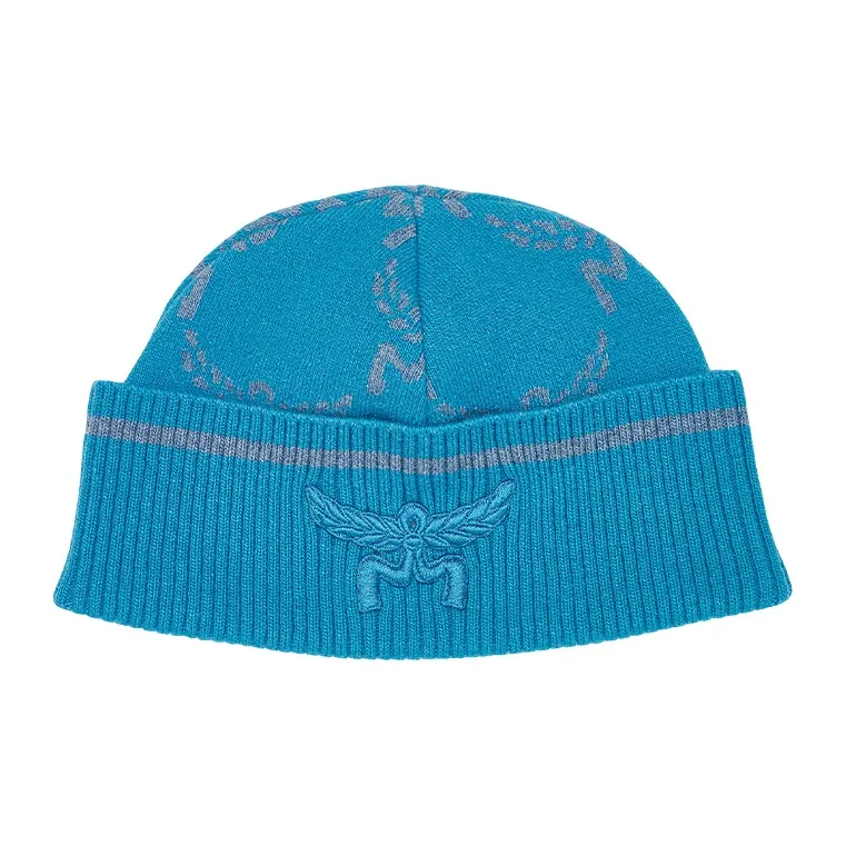 MCM Wool Knitted Fabric Beanies Unisex Sky Blue Green-0
