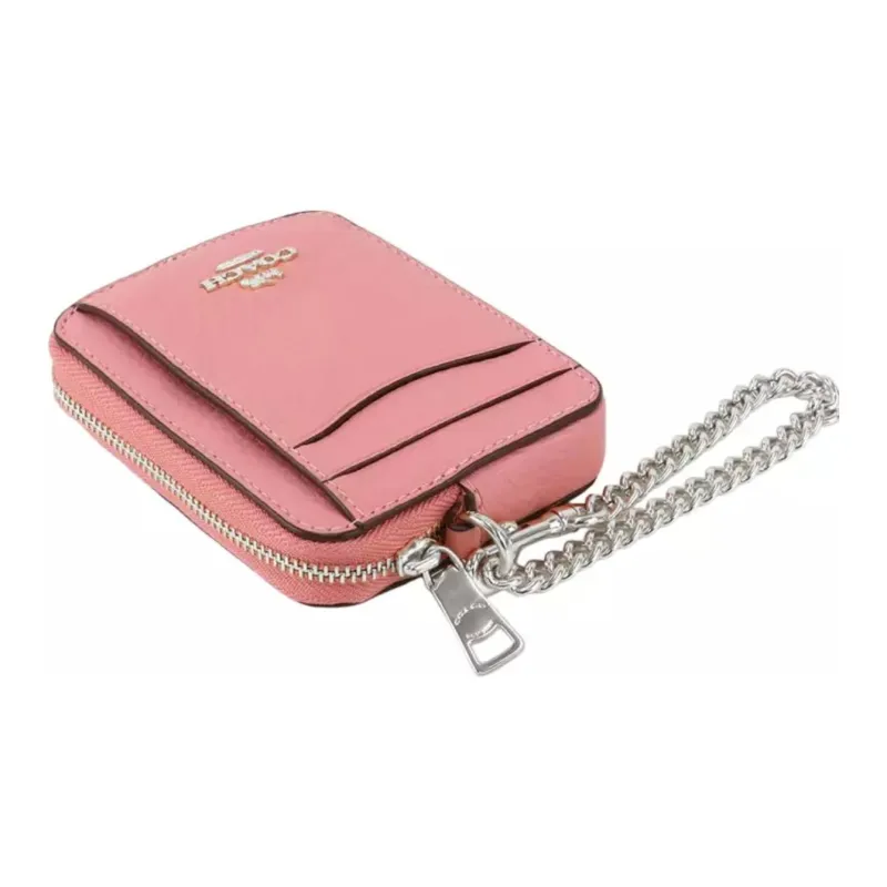 COACH Card Case Pebbled Leather Card Holder Mini Women's Silver & Blossom Pink-3