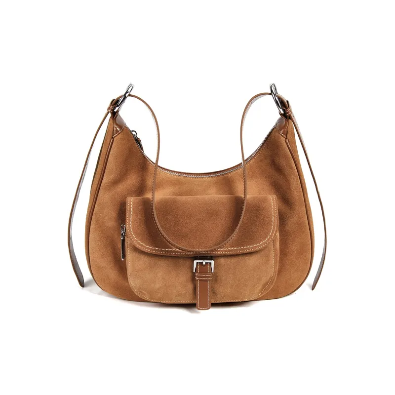 YOCAMU Cow Leather Shoulder Bag Women's Brown-1