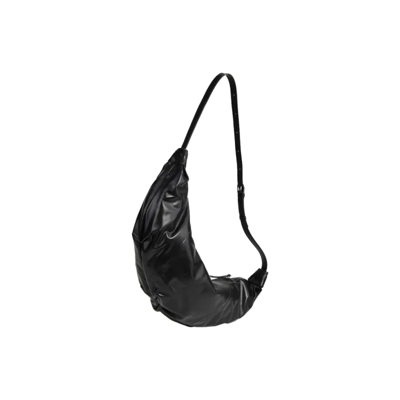YOCAMU Top Grain Cow Leather Croissant Bag Shoulder Bag Medium Size Unisex Black/White-3