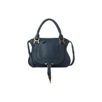 Chloe Marcie Grained Calfskin Shoulder Bag Crossbody Bag Handbag Women's Blue Tapestries