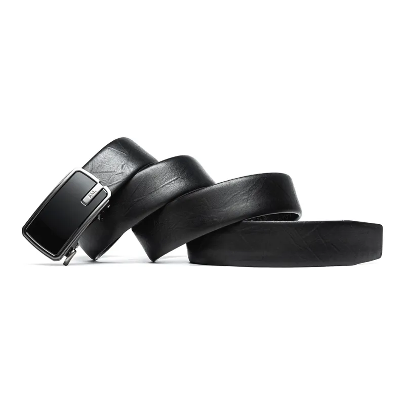 Anthony Miles Zinc Alloy First Layer Of Cowhide Leather Belts Men's Black 3.5cn-2