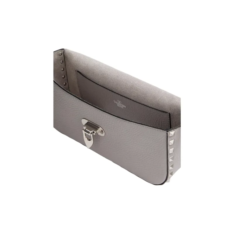 Valentino ROCKSTUD Grain Calfskin Shoulder Bag, Crossbody Bag Women's Gray-4