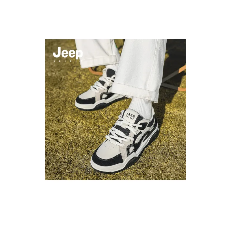 JEEP SPIRIT Retro Fashion Anti Slip And Wear Resistant Height Increasing Low Top Skateboard Shoes Men's Black White-8