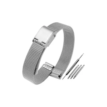SUNMATE Extra Thin Beige Blue Stainless Steel With Mesh And Woven Watch Bands 8/10/12/14/16/18/20 Width Unisex