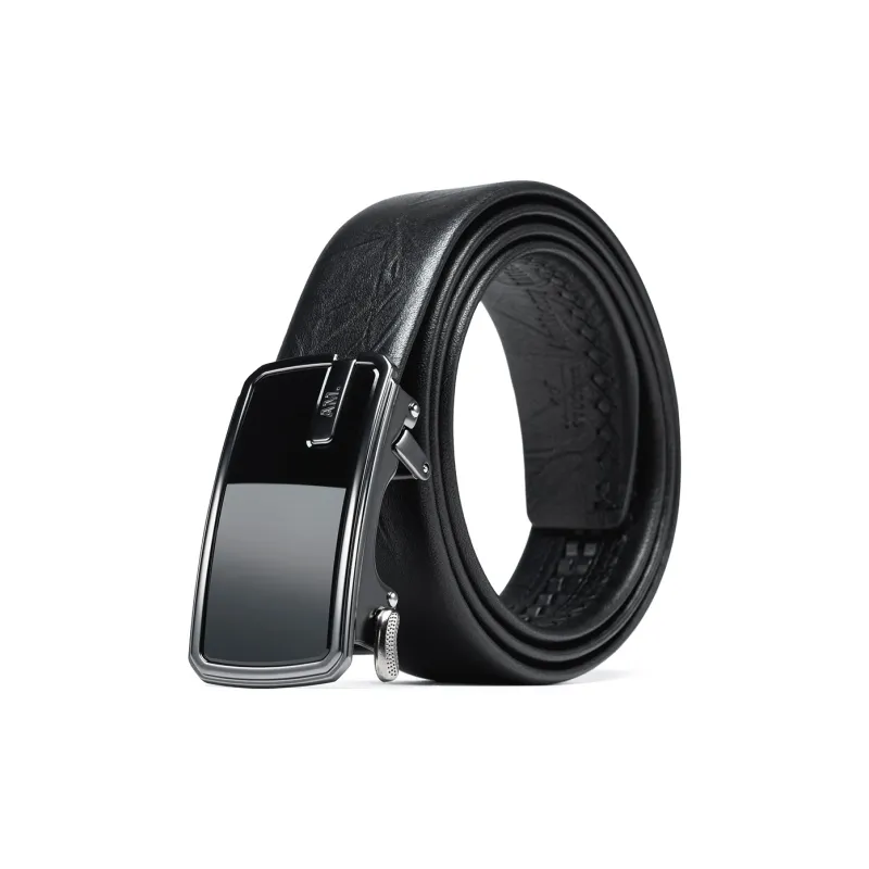 Anthony Miles Zinc Alloy First Layer Of Cowhide Leather Belts Men's Black 3.5cn-0