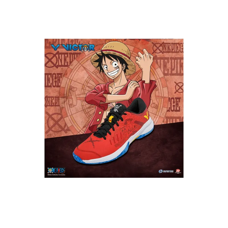 One Piece VICTOR Slip-Resistant Cushioning Low-Top Badminton Shoes Unisex Red-4
