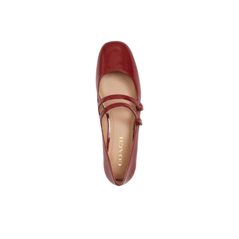COACH Flat Mary Jane Shoes Women's Red-3
