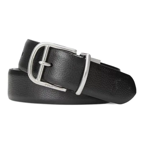 Polo Ralph Lauren Solid Color Logo Pin Buckle Leather Metal Leather Belts Men's Black Width: 3.2CM