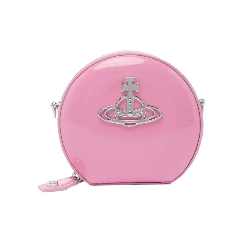 Vivienne Westwood Bright Patent Leather, Cow Leather Round Bag, Shoulder Bag, Crossbody Bag Mini Women's Pink-1