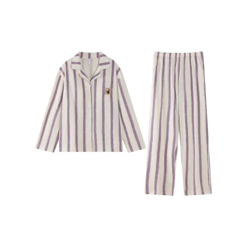 YIROUQING Plus Size Loose Fit Pajama Set Women's Apricot Purple