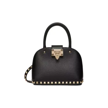 Valentino ROCKSTUD Grained Calfskin Shoulder Bag Crossbody Bag Handbag Small Size Women's Black