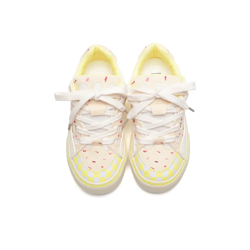 OAOQ Wear-resistant And Lightweight Low-Top Skateboard Shoes Women's White Yellow Box-3
