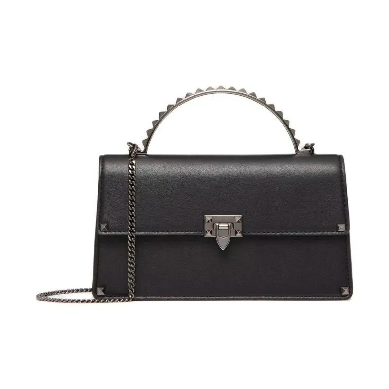 Valentino Rockstud Calfskin Shoulder Bag Crossbody Bag Handbag Mini Women's Black-0