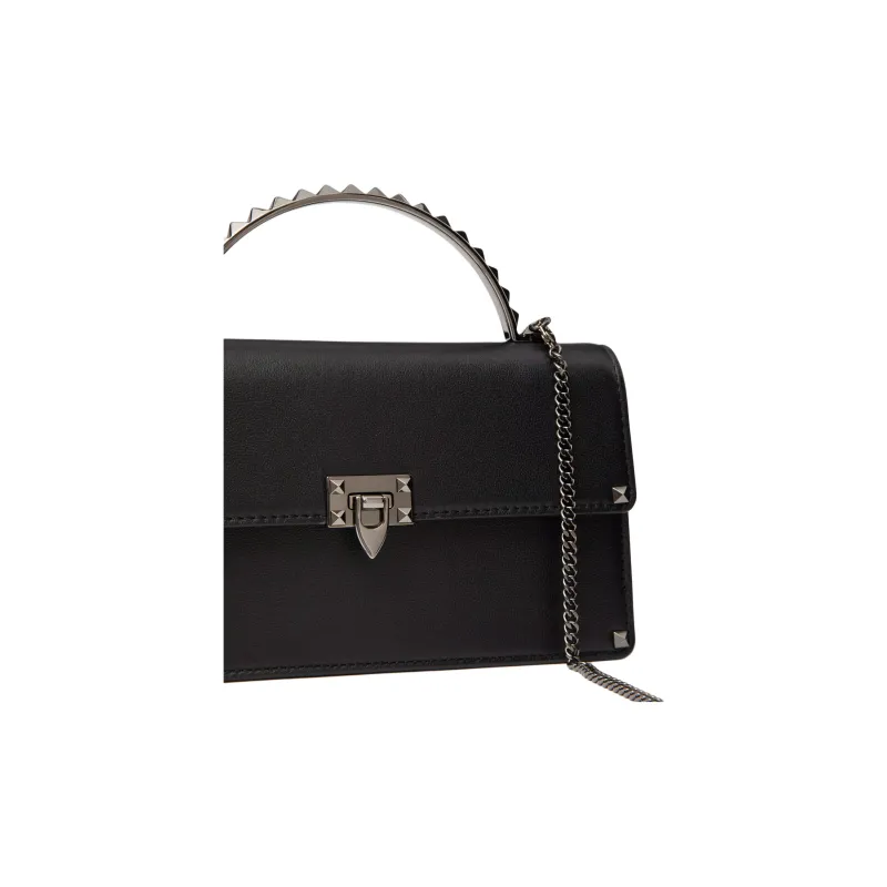 Valentino Rockstud Calfskin Shoulder Bag Crossbody Bag Handbag Mini Women's Black-5