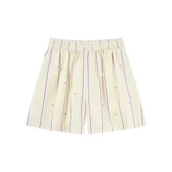 COCOON Monet Garden Premium Elastic Waistband With Colored Rhinestone Casual Shorts Women's Stripes