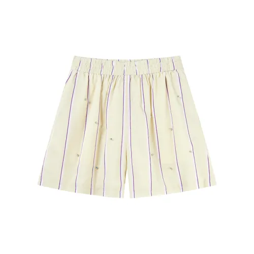 COCOON Monet Garden Premium Elastic Waistband With Colored Rhinestone Casual Shorts Women's Stripes