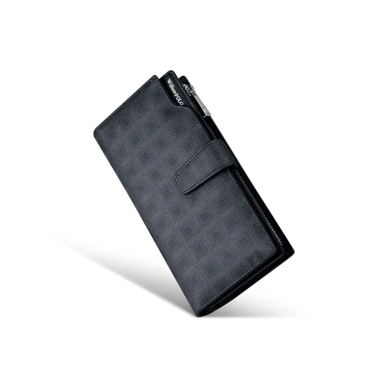 WilliamPOLO PVC Wallet Men's Black Grid Pattern-3