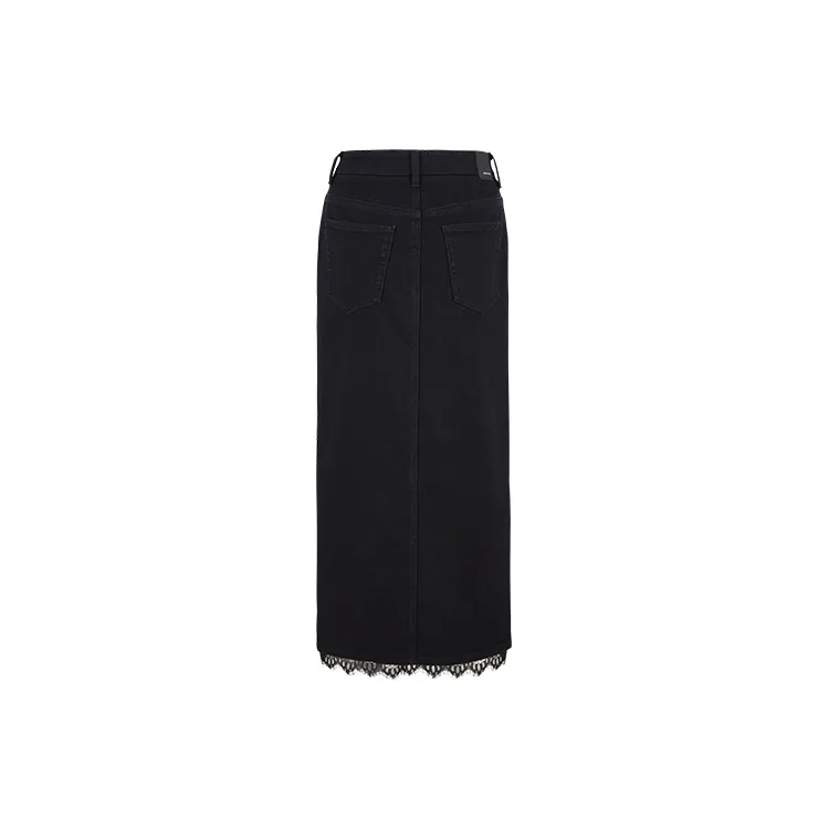 URBAN REVIVO Denim Long Skirt Women's Black-2