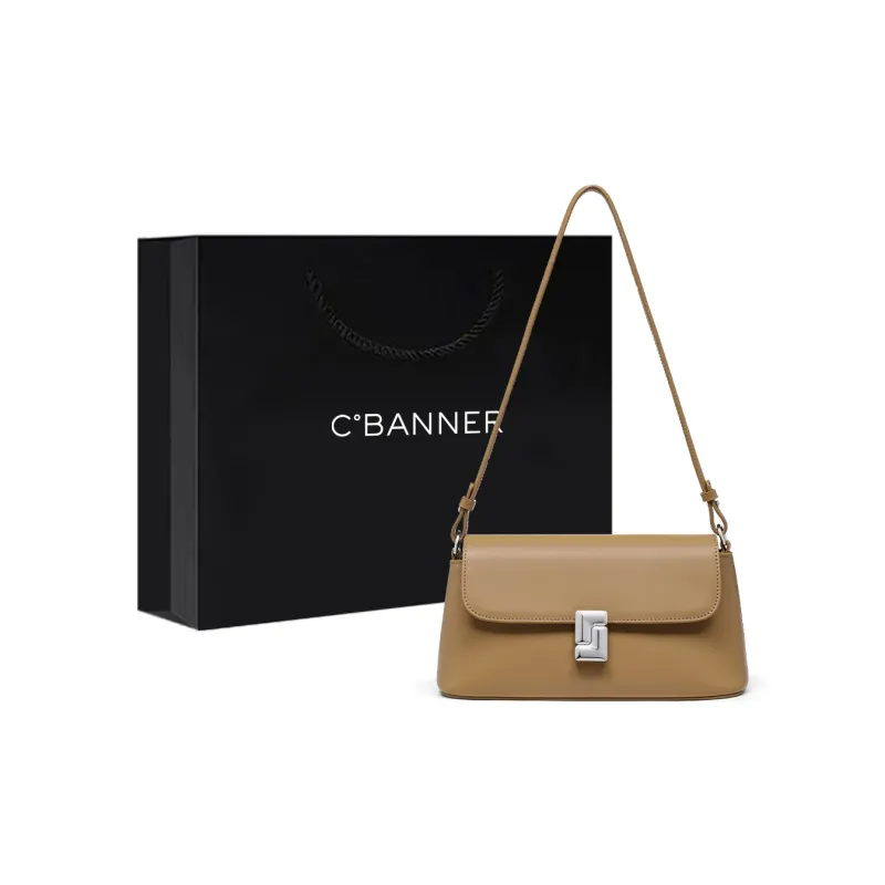 C°BANNER Split Cow Leather With Synthetic Leather Shoulder Bag Women's Black/Foam Gray/Salt Khaki-6