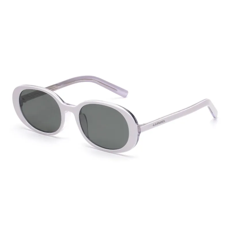LUNAR Plate Frame Oval Sunglasses Unisex Black Lotus Color White Pink-7