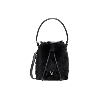 Valentino Sheepskin Bucket Bags Shoulder Bag Crossbody Bag Handbag Mini Women's Black
