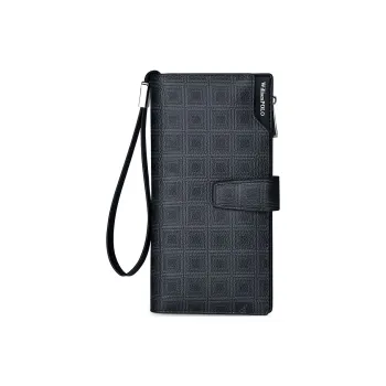 WilliamPOLO PVC Wallet Men's Black Grid Pattern