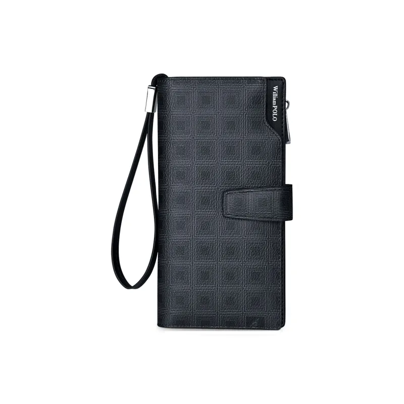 WilliamPOLO PVC Wallet Men's Black Grid Pattern-0