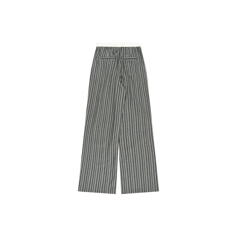 FAIRFAFO Casual Pants Women's Gray Black Stripes-1