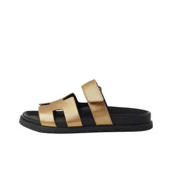 HERMES Slide Slippers Women's Gold Stamped