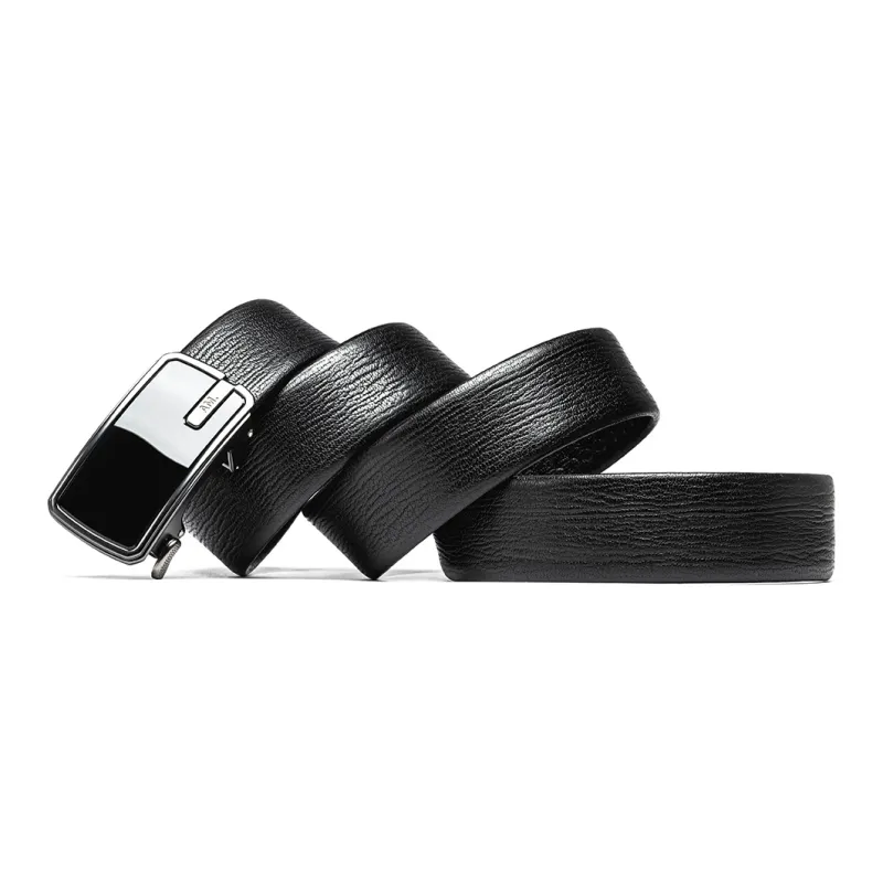 Anthony Miles Zinc Alloy First Layer Of Cowhide Leather Belts Men's Black 3.5cm-2