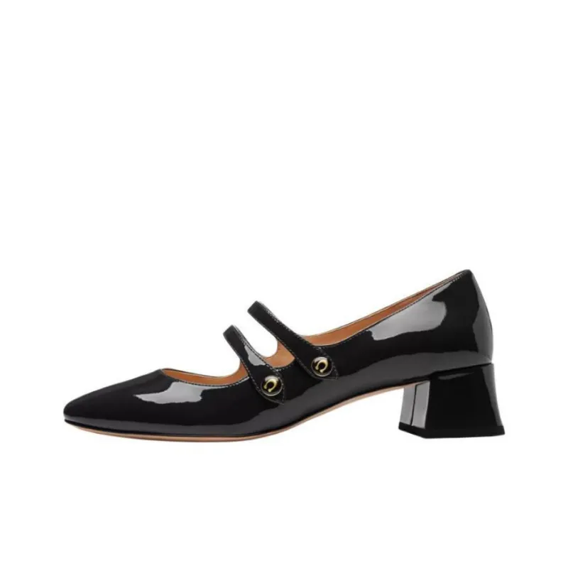 COACH Angelina Block Heel Mary Jane Shoes 4cm Women's Black-0