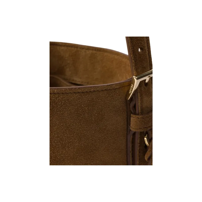 PRADA Suede Bucket Bag Handbag Shoulder Bag Mini Women's Cinnamon Brown-4