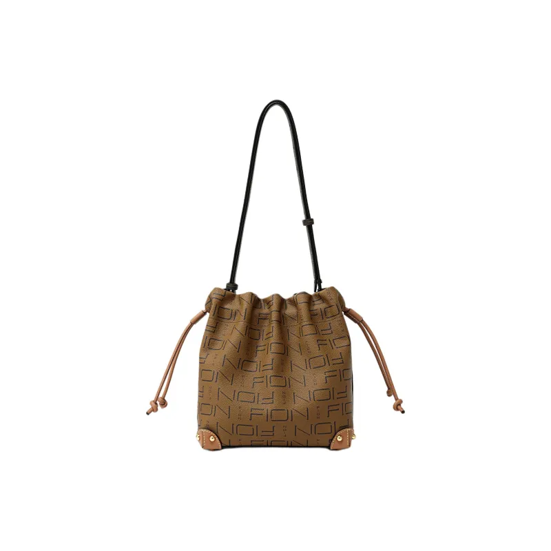FION Coated Canvas Shoulder Bag Regular Women's Camel/Beige-1