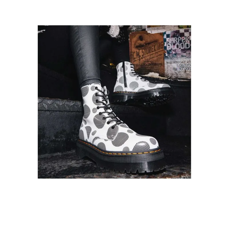 Dr.Martens Jadon Polka Dot Smooth Leather Platform Boots 'White Black' Women's-6
