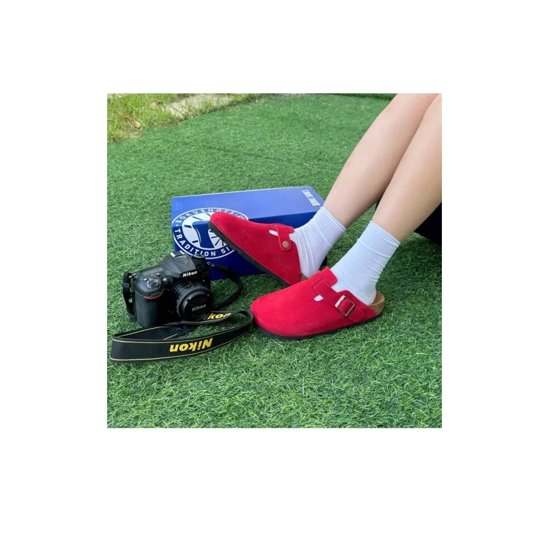 Boku Cork Sole Abrasion Resistant Slip Resistant Closed Toe Slippers Unisex Red-10