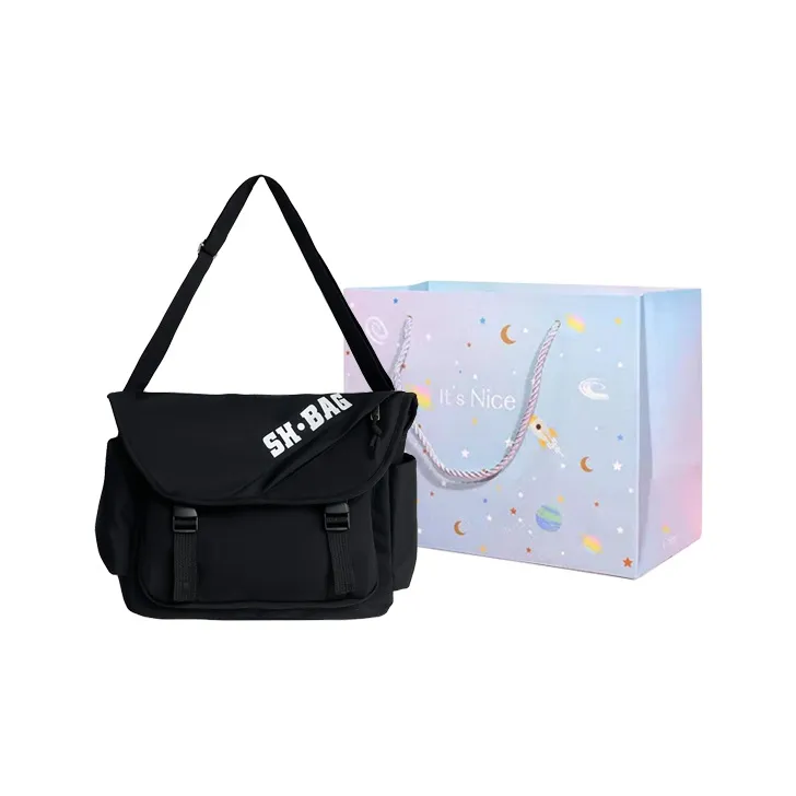 GOX Nylon Shoulder Bag Regular Unisex Ecru/Black/Orange-5