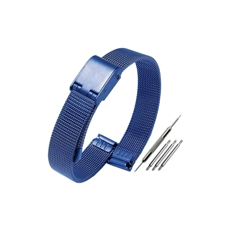 SUNMATE Extra Thin Beige Blue Stainless Steel With Mesh And Woven Watch Bands 8/10/12/14/16/18/20 Width Unisex-4