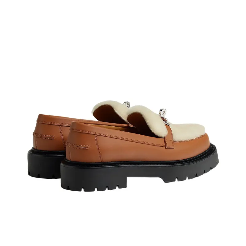 HERMES Icone Loafers Women's Brown-2