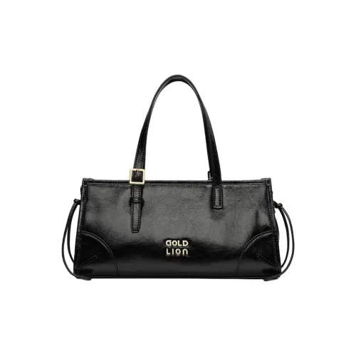 GOLDLION Cow Leather Shoulder Bag Crossbody Bag Handbag Large Size Women's Black/Ecru