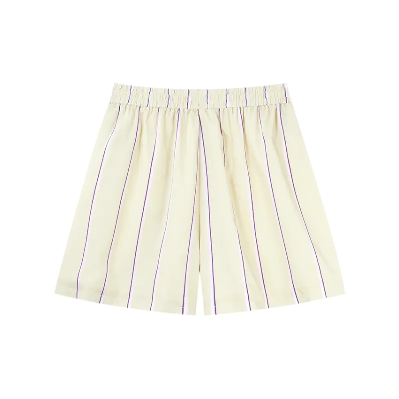 COCOON Monet Garden Premium Elastic Waistband With Colored Rhinestone Casual Shorts Women's Stripes-1