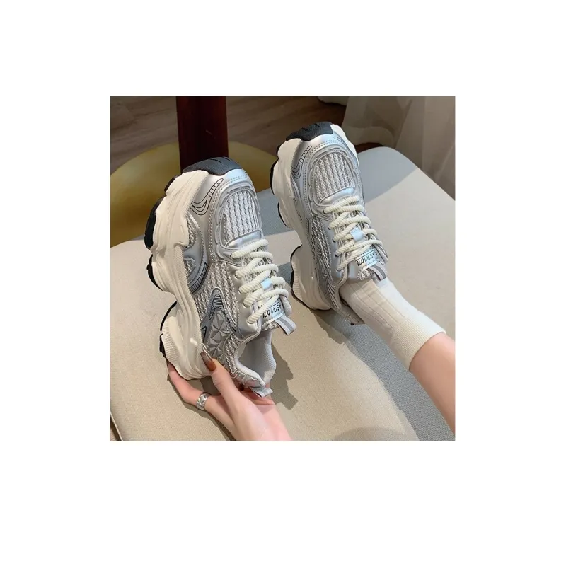 Luji Chunky Sneakers Women's Low Top Ecru/Silver/Red-7